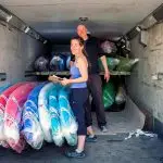 ClearWater Design owners Michelle Laframboise and Ian Crerar, loading boats for a delivery.